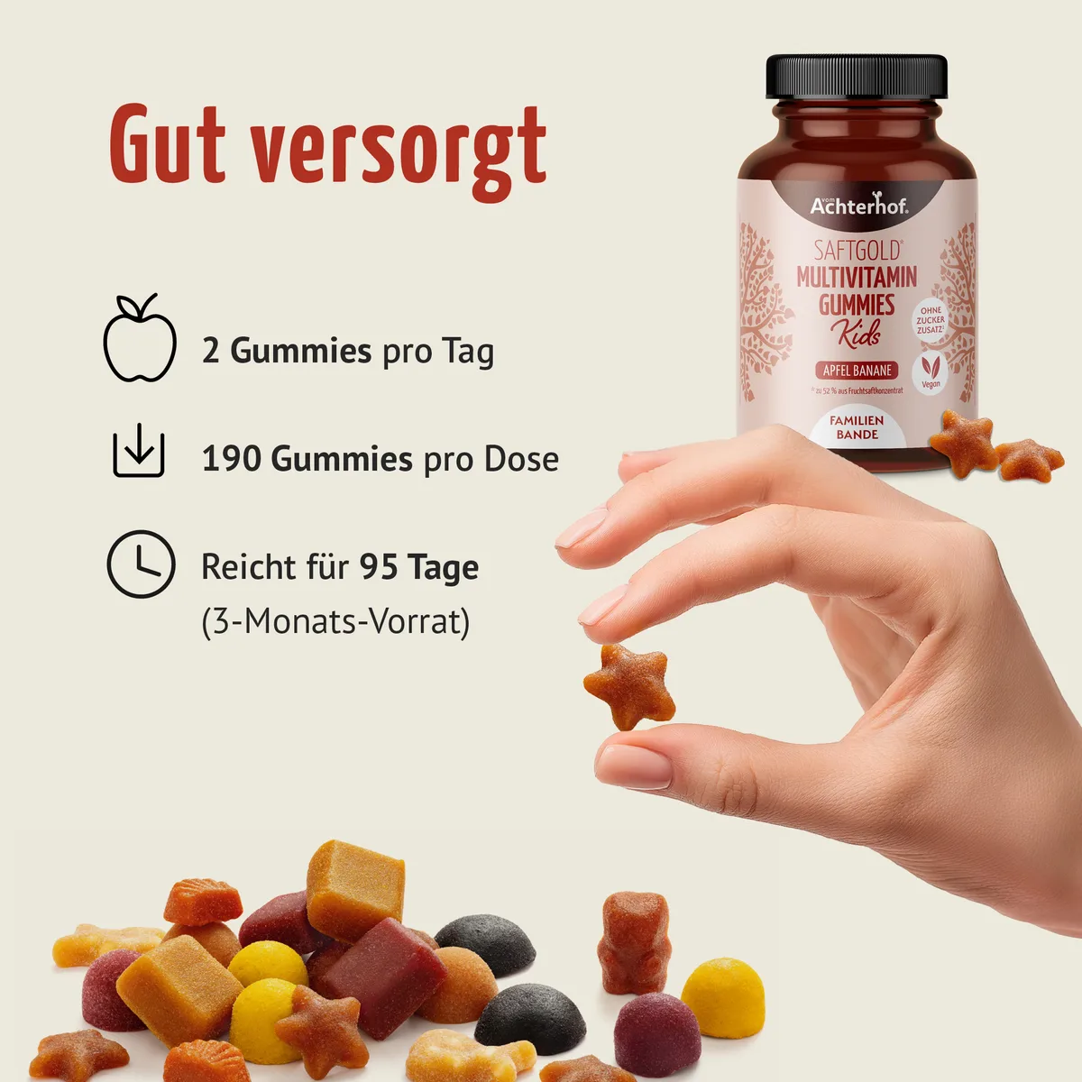 Saftgold Multivitamin Kids Gummies Apfel Banane (190 Stück) – Bild 4