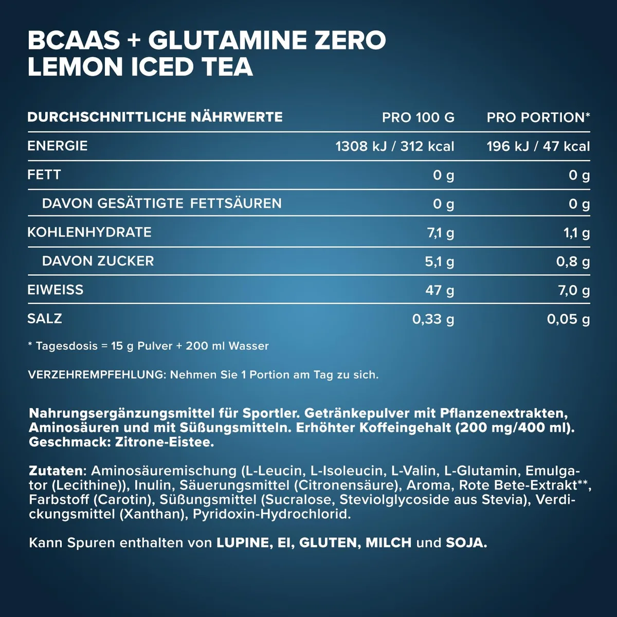 IronMaxx 100% BCAAs + Glutamine Zero - Pfirsich 500g | veganes & zuckerfreies Aminosäuren Pulver mit Vitamin B6 | 6000 mg BCAA´s und 1000 mg Glutamin pro Portion – Bild 4