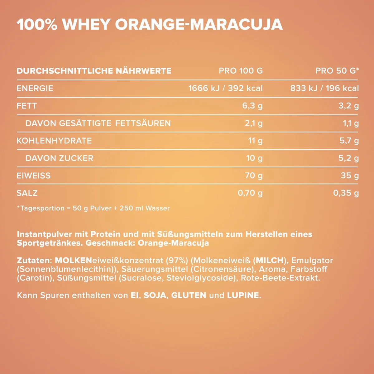 100% Whey Protein (900g) - Orange Maracuja – Bild 4
