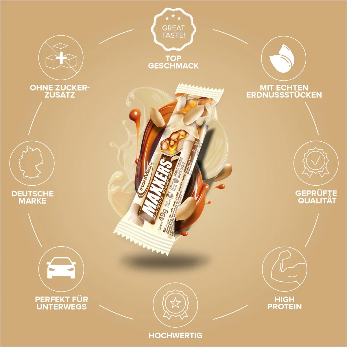 Maxxers (24x49g) - White Choc Peanut Caramel – Bild 6