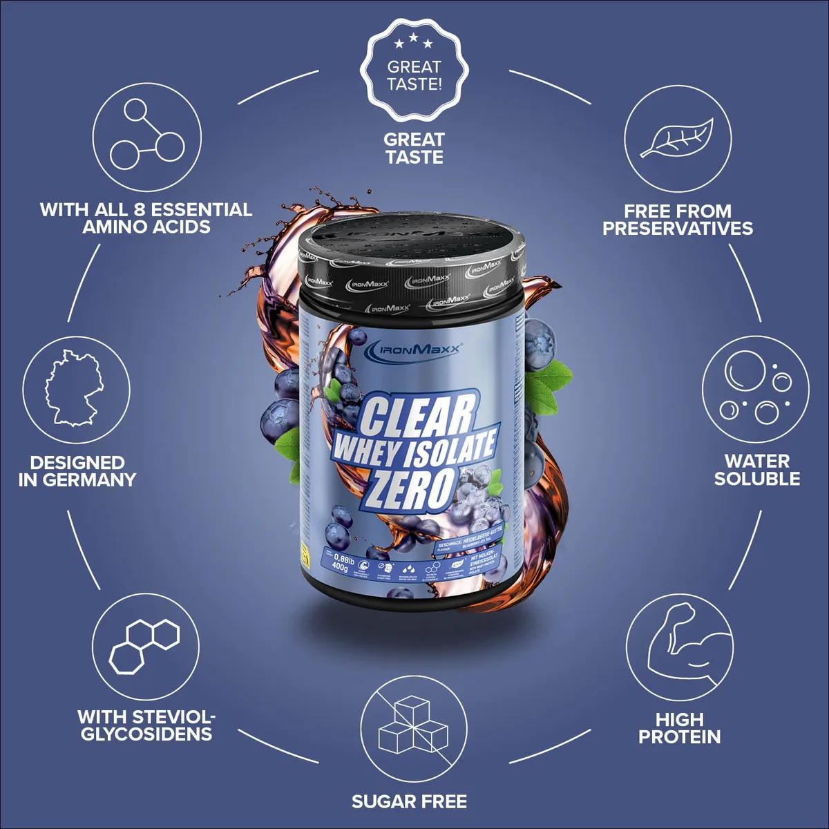 Clear Whey Isolate ZERO (400g) - Blueberry Ice Tea – Bild 5