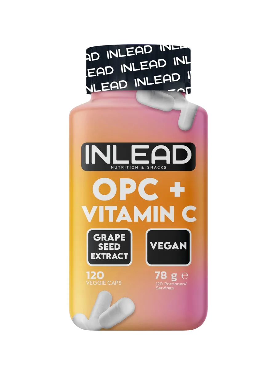 INLEAD - OPC + Vitamin C Caps | Traubenkernextrakt mit OPC & Vitamin C aus Hagebutte | Für bewusste Ernährung & aktiven Alltag - 120 Kapseln