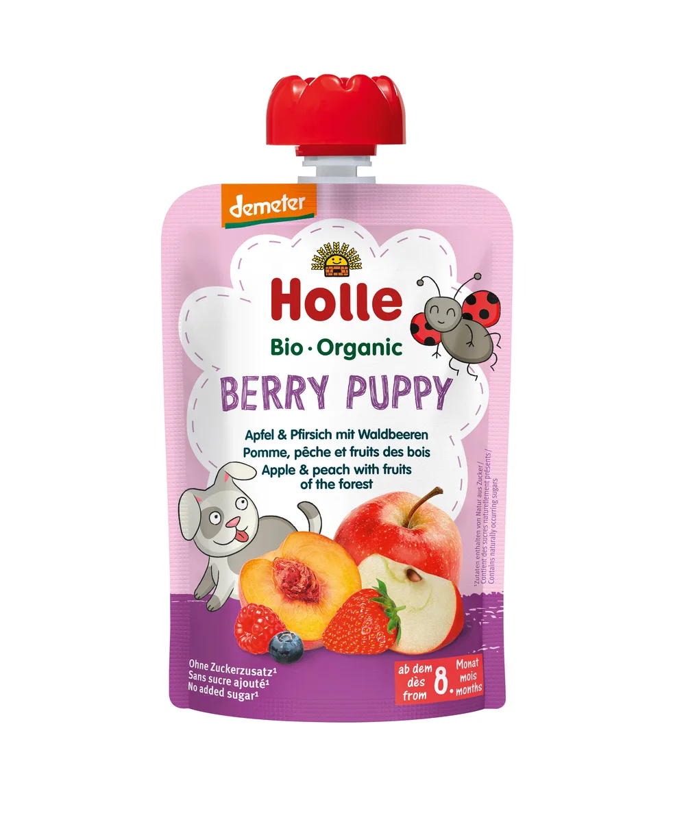 Demeter Pouchy ab dem 8. Monat (90g) Apfel & Pfirsich mit Waldbeeren