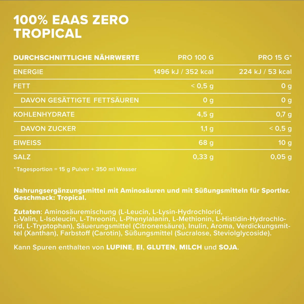 IronMaxx 100% EAAs Zero - Tropical 500g Dose | EAA-Pulver,Vegan Und Zuckerfrei Mit Allen 8 Essentiellen Aminosäuren | Fruchtiger Geschmack, Frei Von Konservierungsstoffen – Bild 4