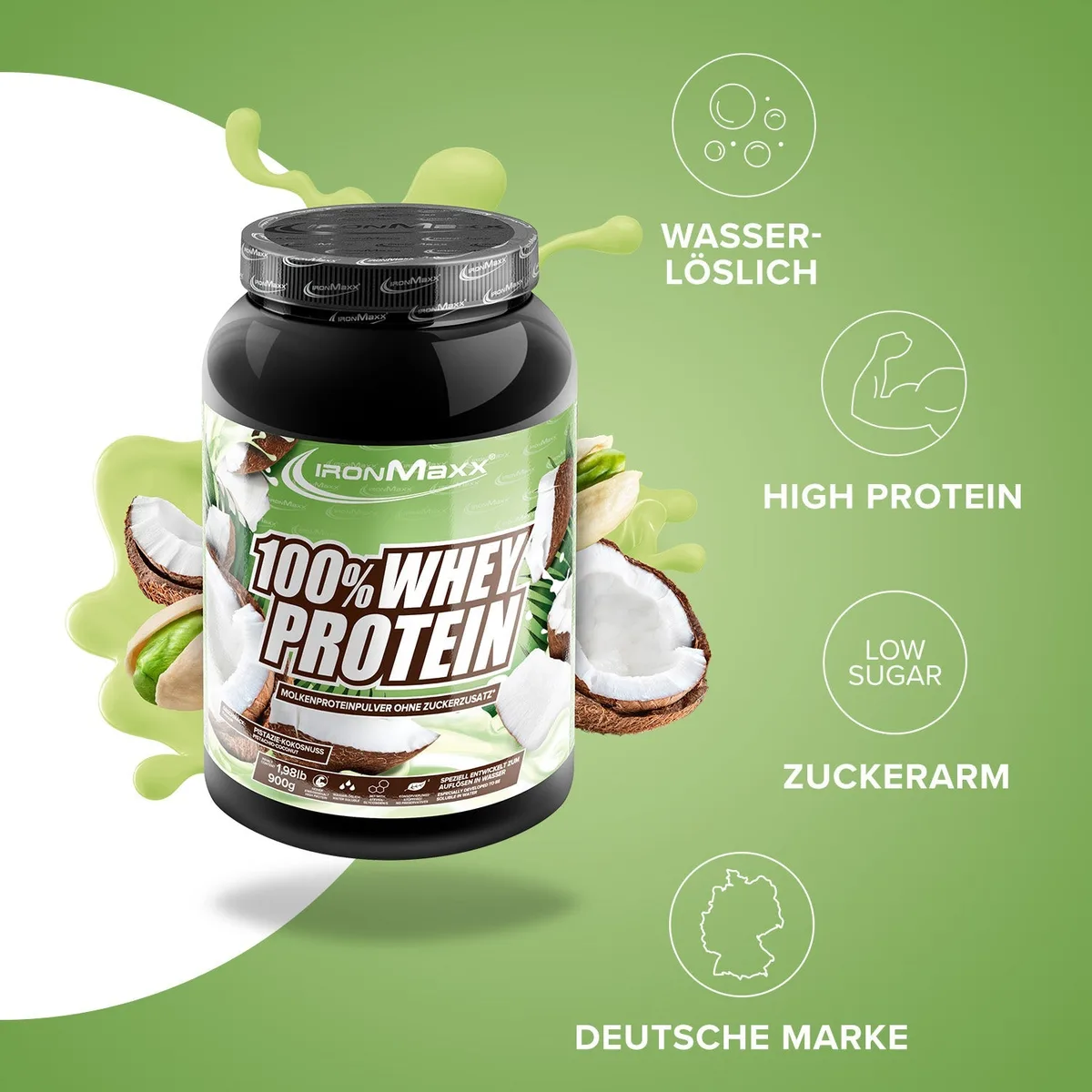 100% Whey Protein (900g) - Pistazie Kokos – Bild 2