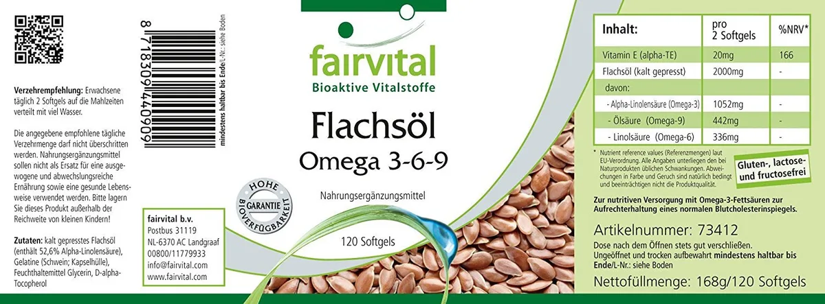 Flachsöl Leinöl Omega-3-6-9 (120 Kapseln) – Bild 2