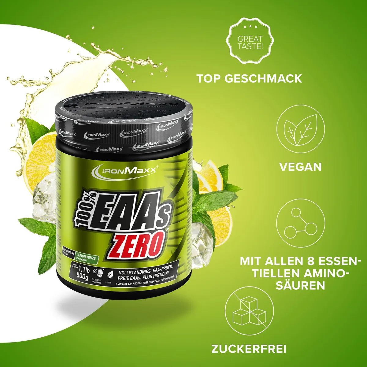 100% EAAs Zero (500g) - Lemon Minze – Bild 2