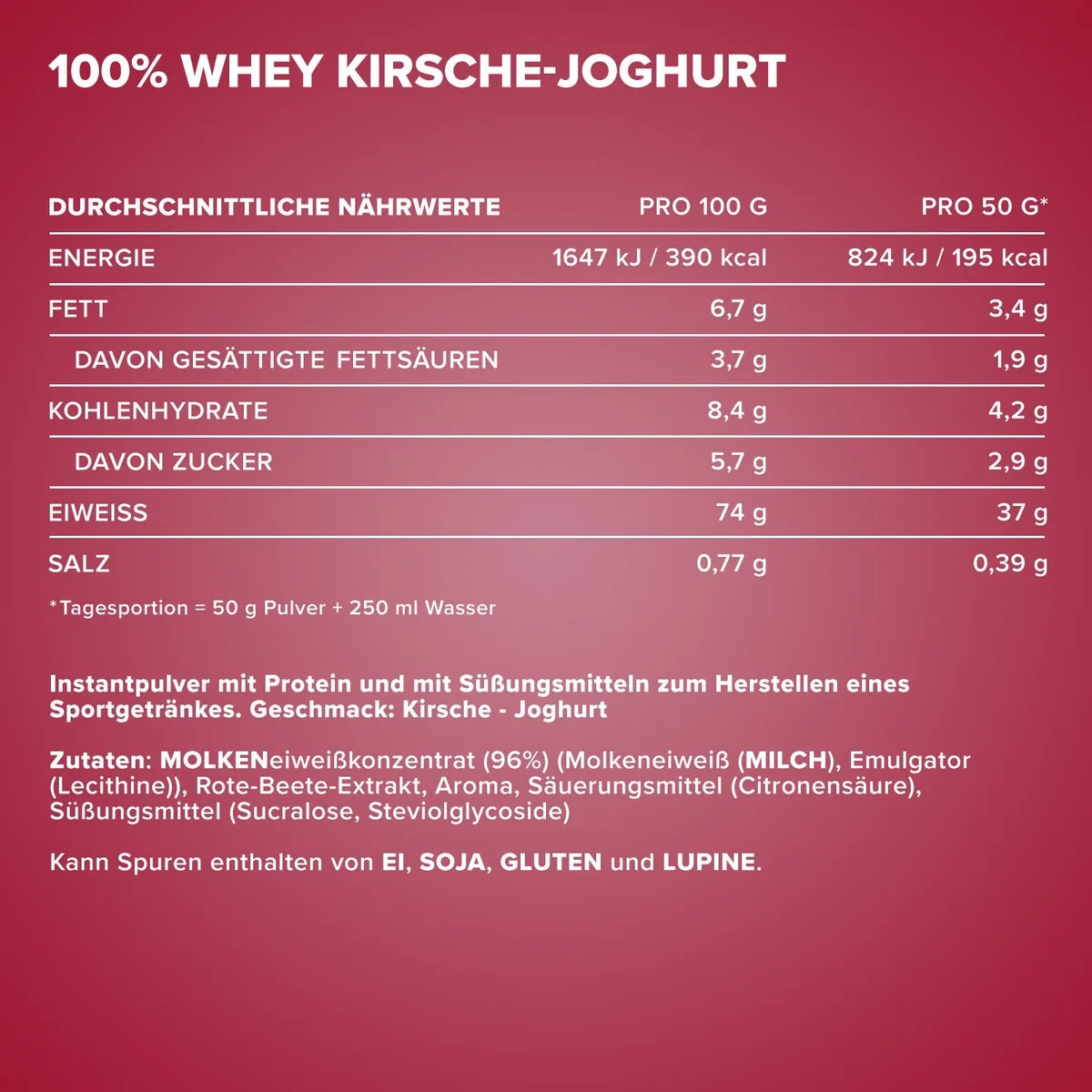 100% Whey Protein (900g) - Kirsche Yoghurt – Bild 4