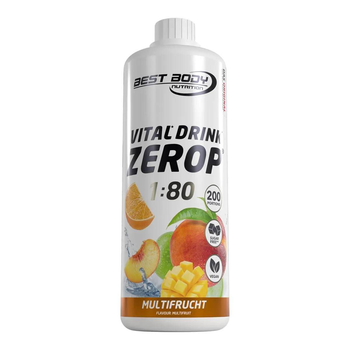 Best Body Nutrition ZEROP Vital Zuckerfreies Getränkekonzentrat Sirup Multifrucht Ohne Aspartam 1 L ergibt 80 L Getränk Fitness Drink mit Vitaminen B1 B6 Niacin Kalorienarm Wassersprudler