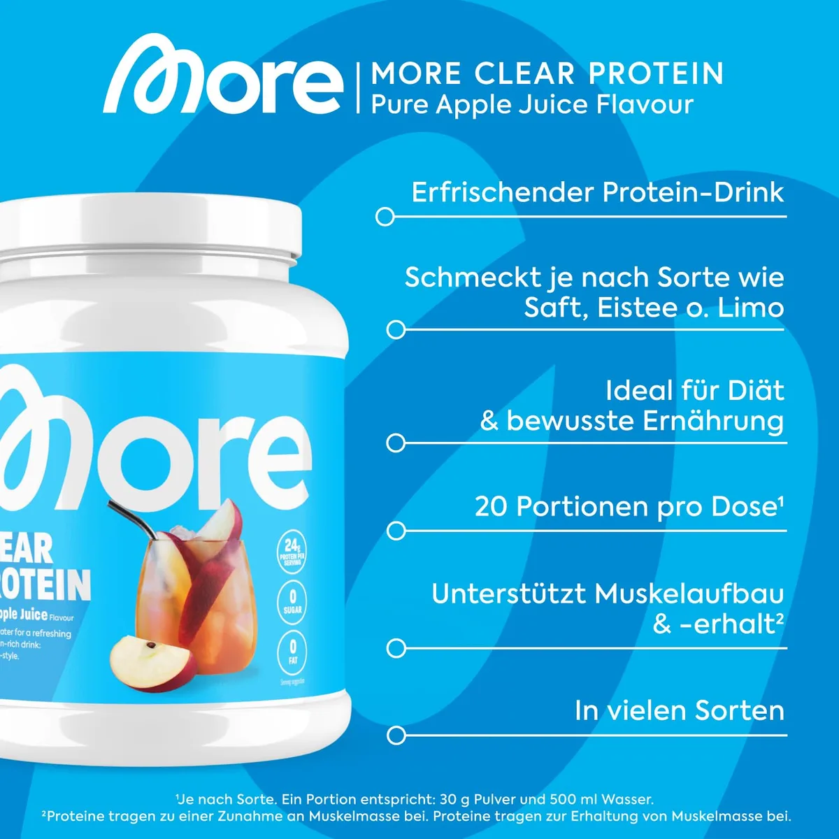 MORE Clear Protein, Pure Apple Juice, 600 g, Protein Drink mit Whey Isolat, Clear Whey - made in Germany – Bild 3