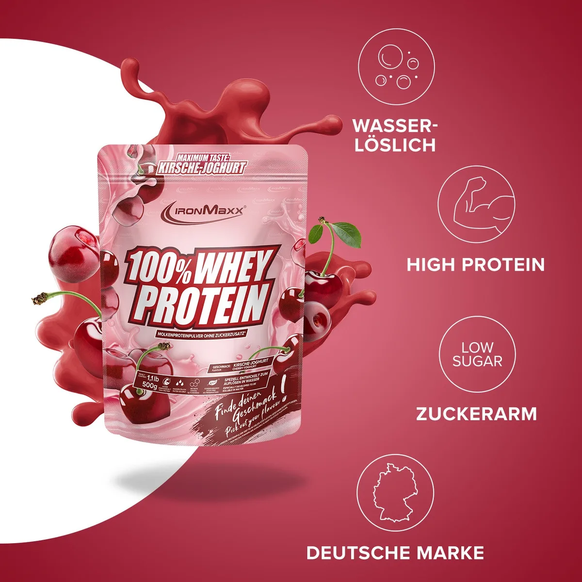 100% Whey Protein (500g) - Kirsche Yoghurt – Bild 2