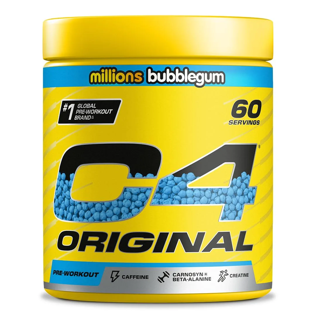 C4 Original Pre Workout Pulver, Kaugummi, 60 Portionen | Zuckerfreies Pre Workout Energie-Getränkepulver mit 150mg Koffein, 1500mg Creatin Monohydrat, 1600mg Beta Alanin