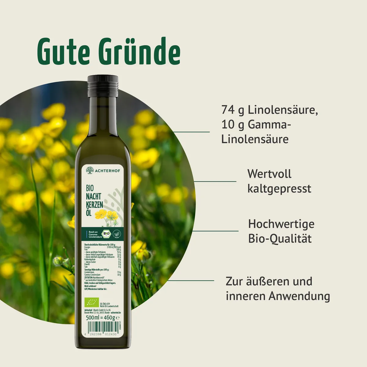 Bio Nachtkerzenöl (500ml) – Bild 2