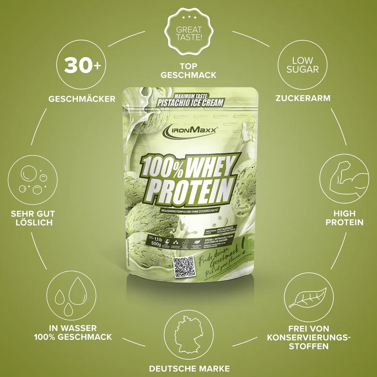 100% Whey Protein (500g) - Ice Cream Pistacchio – Bild 5