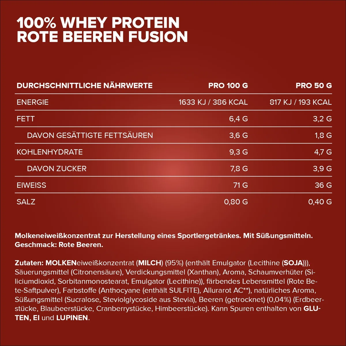 100% Whey Protein (500g) - Red Berry Fusion (Special Edition) – Bild 5