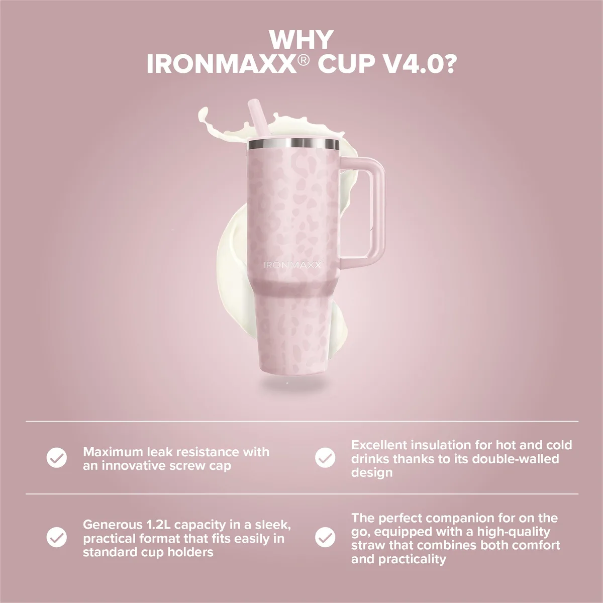 IronMaxx Cup V4.0 (1200ml) - Leo-Style Rose – Bild 7