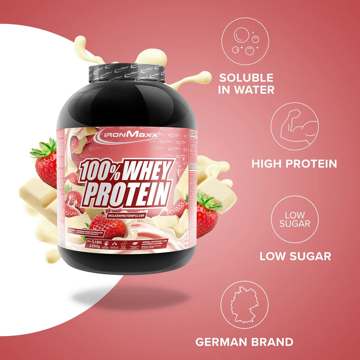 100% Whey Protein (2350g) - Weiße Schokolade-Erdbeere – Bild 7