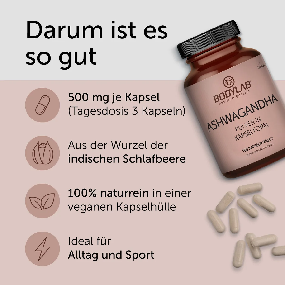 Ashwagandha Pulver in Kapselform (150 Kapseln) – Bild 3