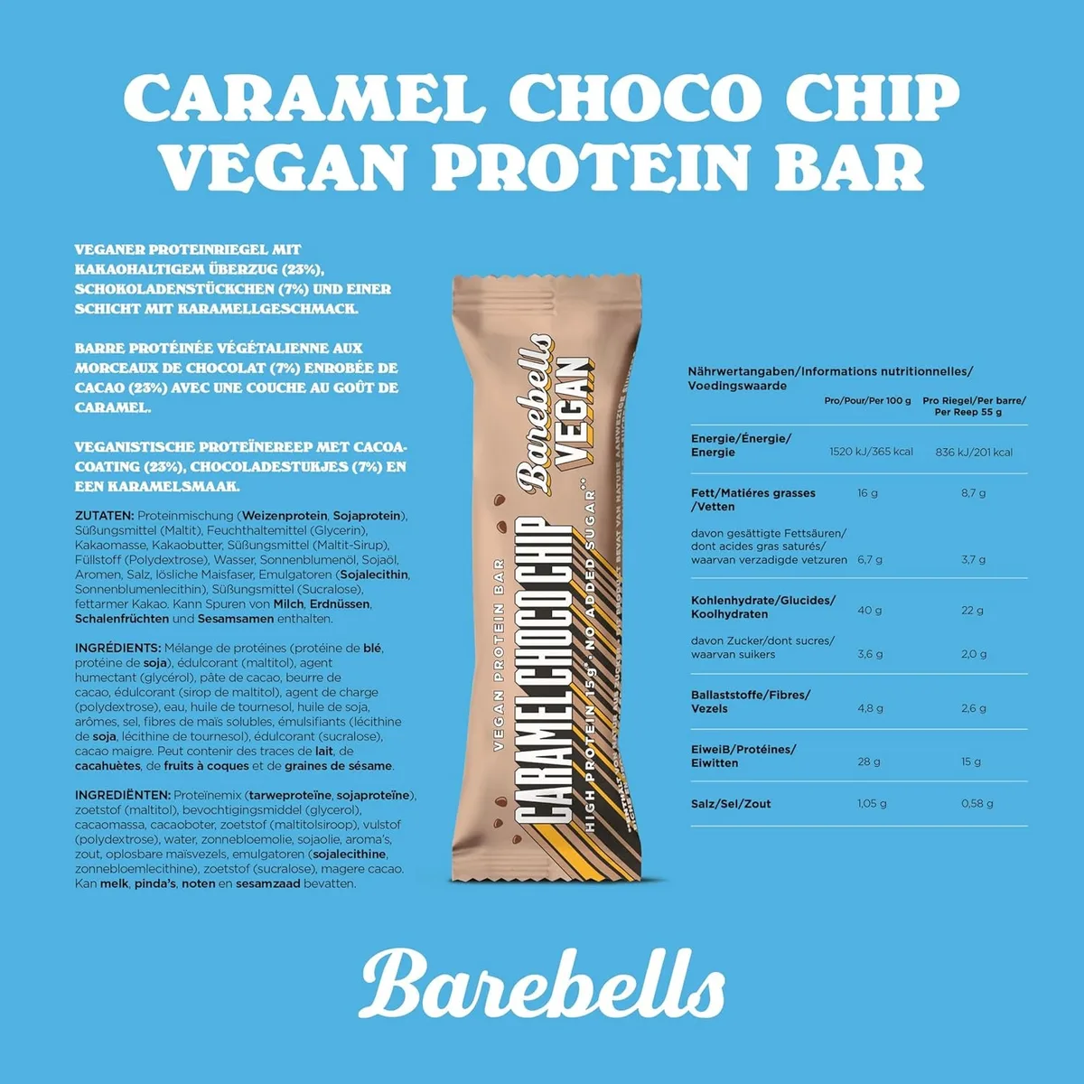 Vegan Protein Bar (55g) Caramel Choco Chip – Bild 8