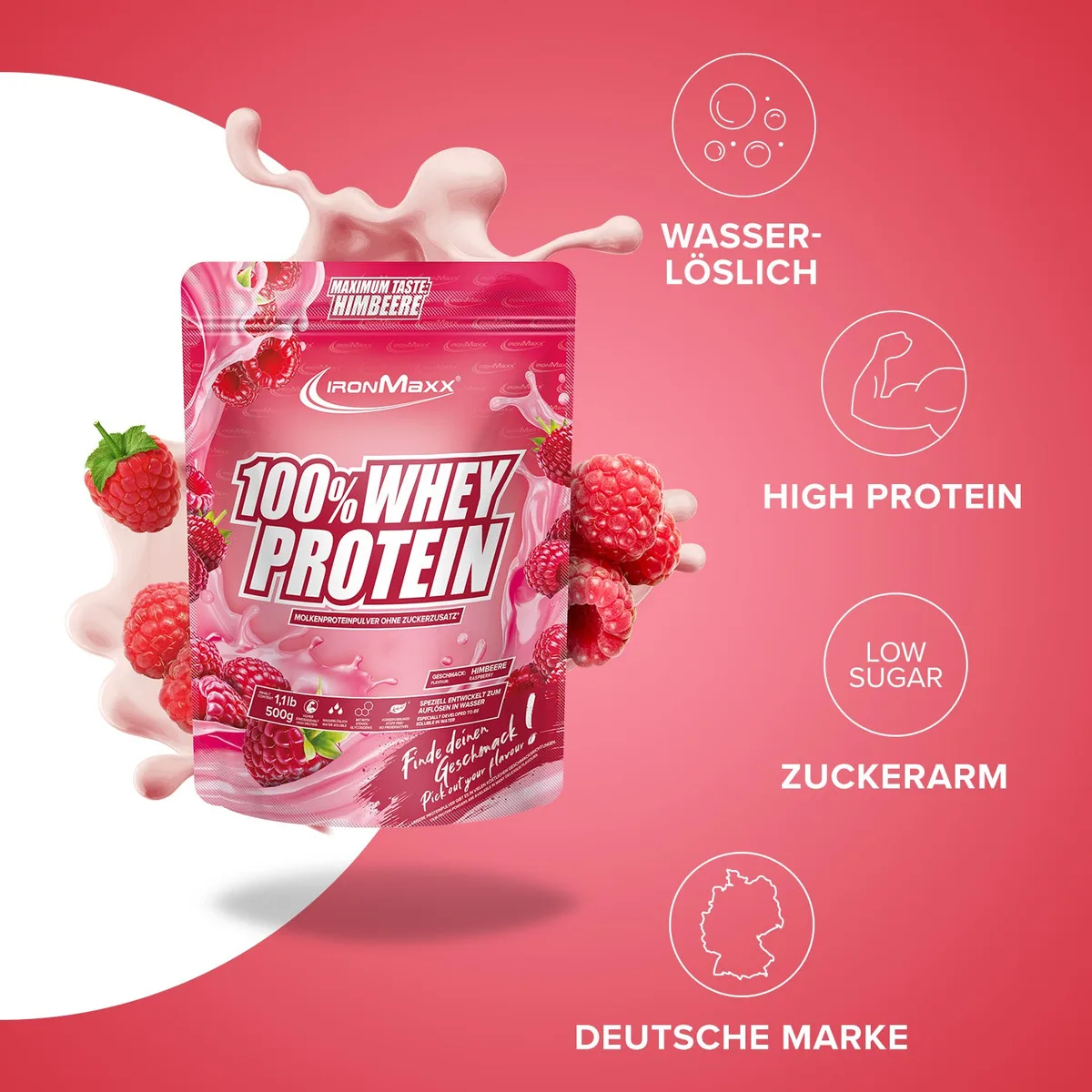 100% Whey Protein (500g) - Himbeere – Bild 2