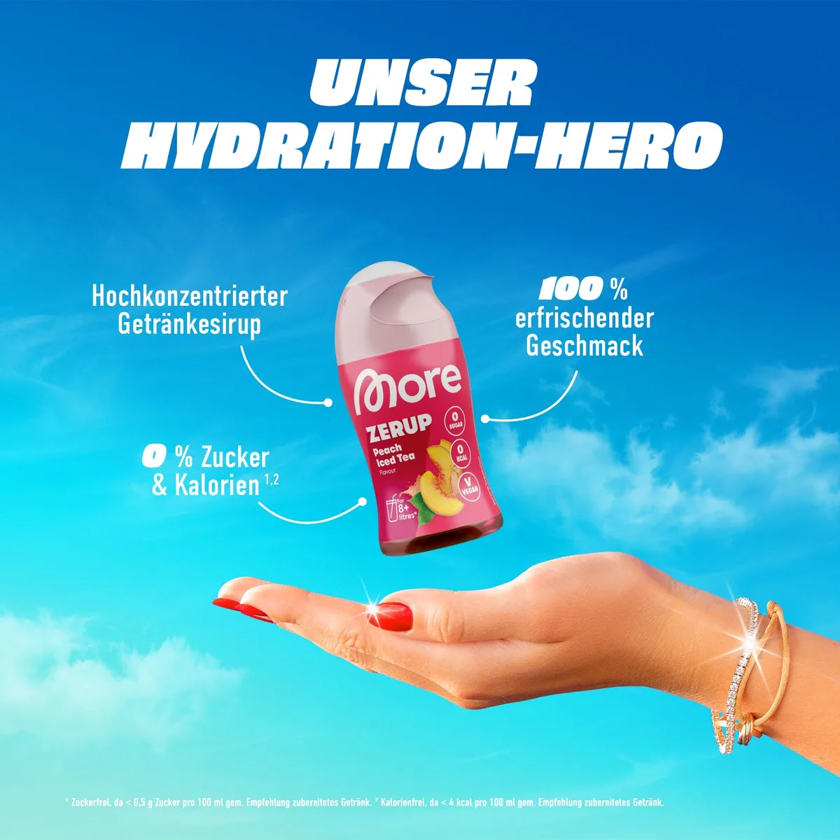 MORE Zerup, Cherry, 65 ml, für bis zu 8 l Fertiggetränk, zuckerfreier Sirup mit u.a. echten Fruchtextrakten, vegan, zero Kalorien - made in Germany – Bild 2