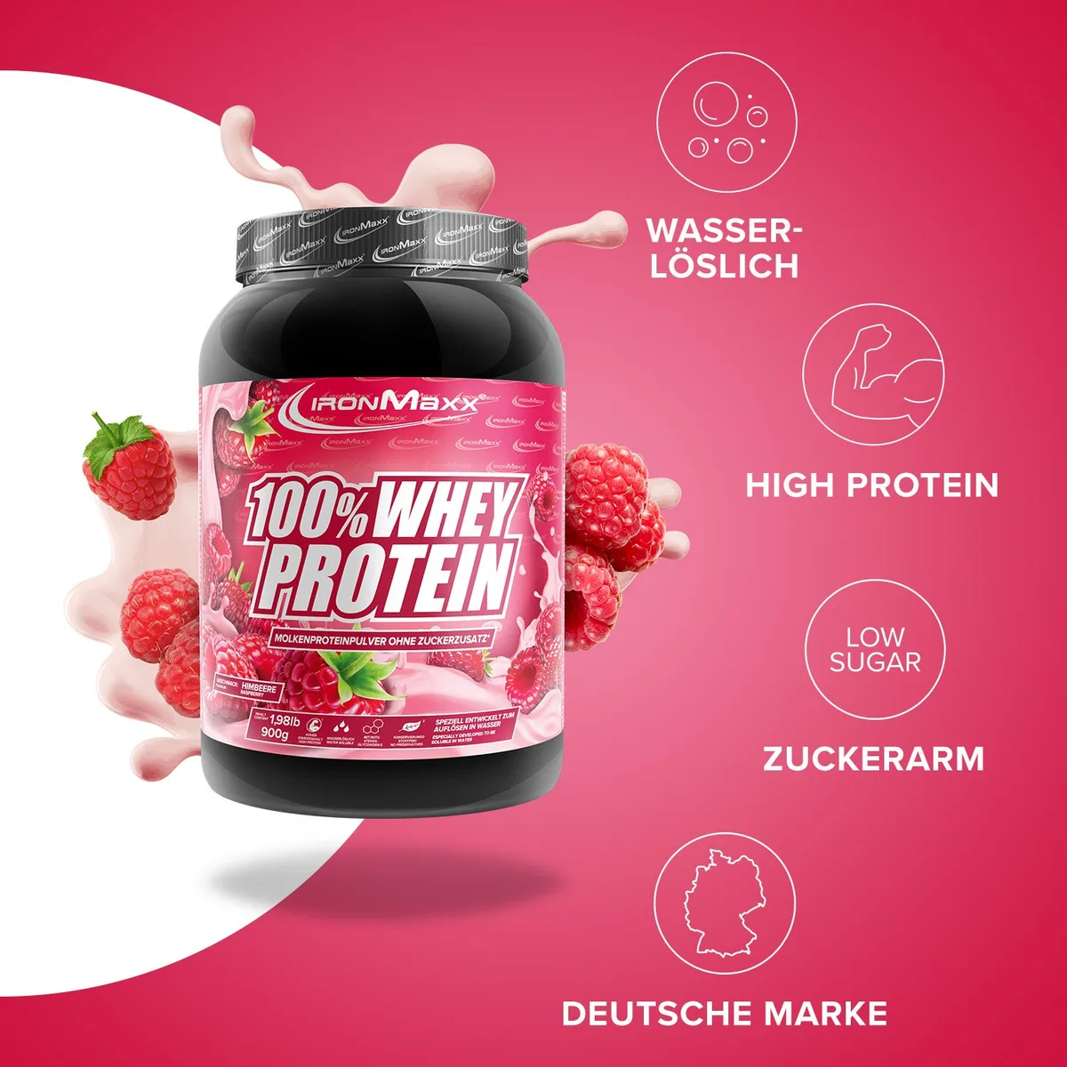 100% Whey Protein (900g) - Himbeere – Bild 2
