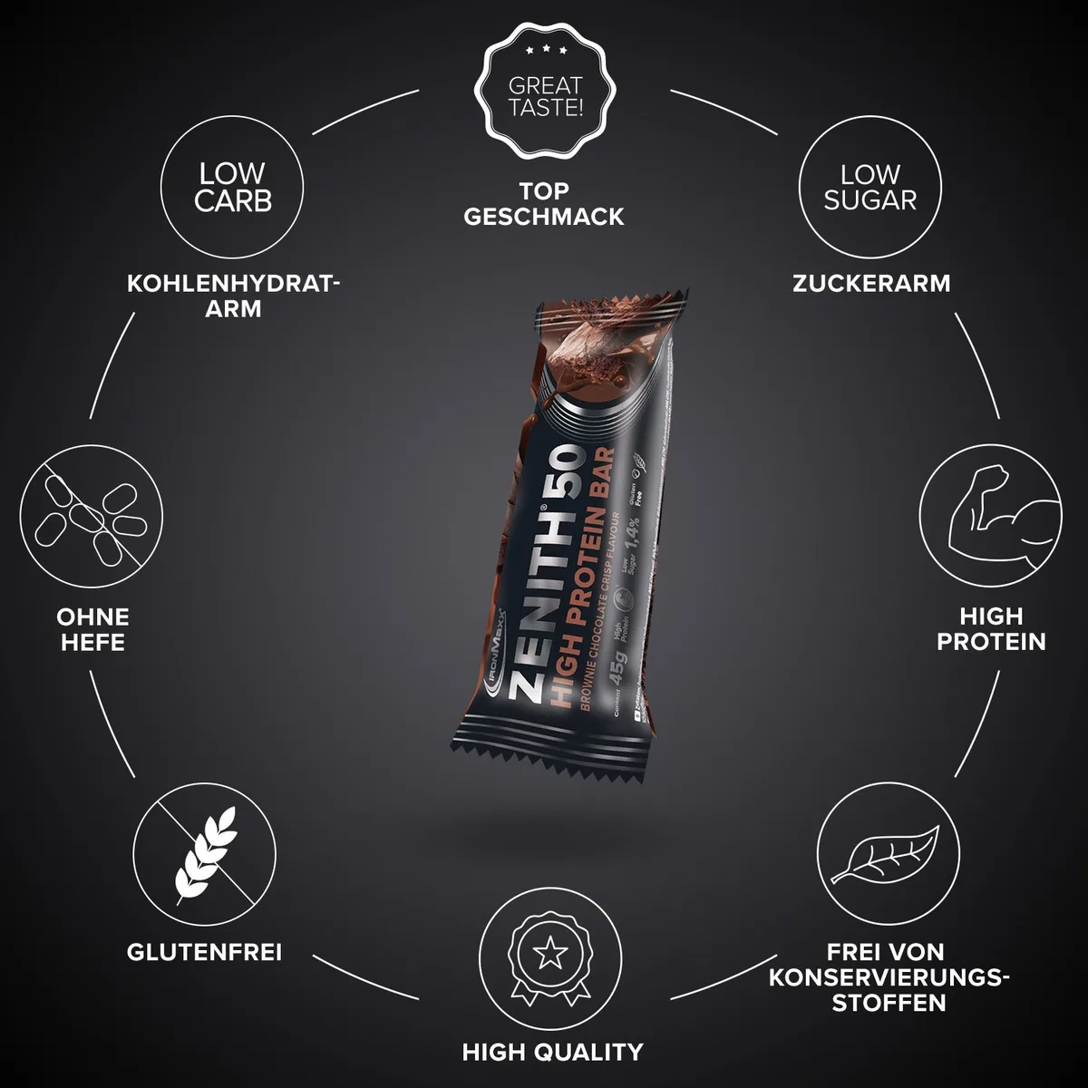 ZENITH® 50 Protein Riegel (45g) - Brownie Chocolate Crisp – Bild 5