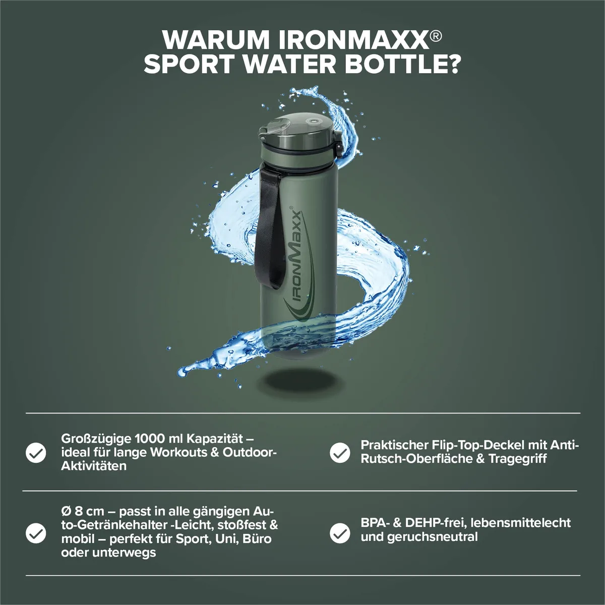 Sport Water Bottle (1000ml) - Mineral Green – Bild 3