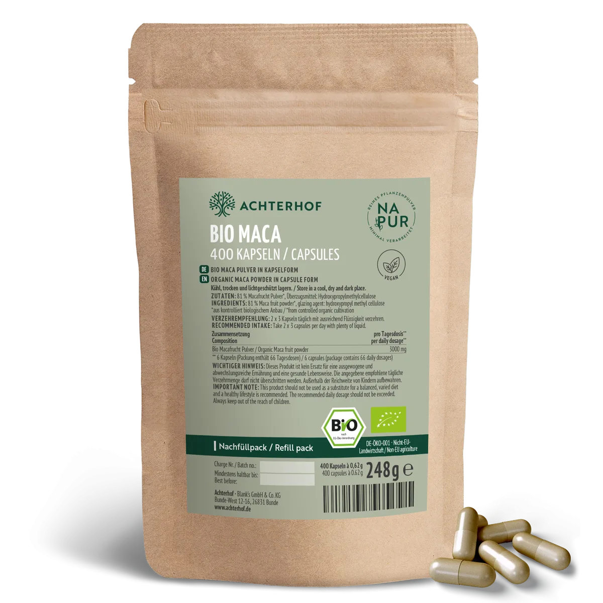 Bio Maca Kapseln Nachfüllpack (400 Kapseln)