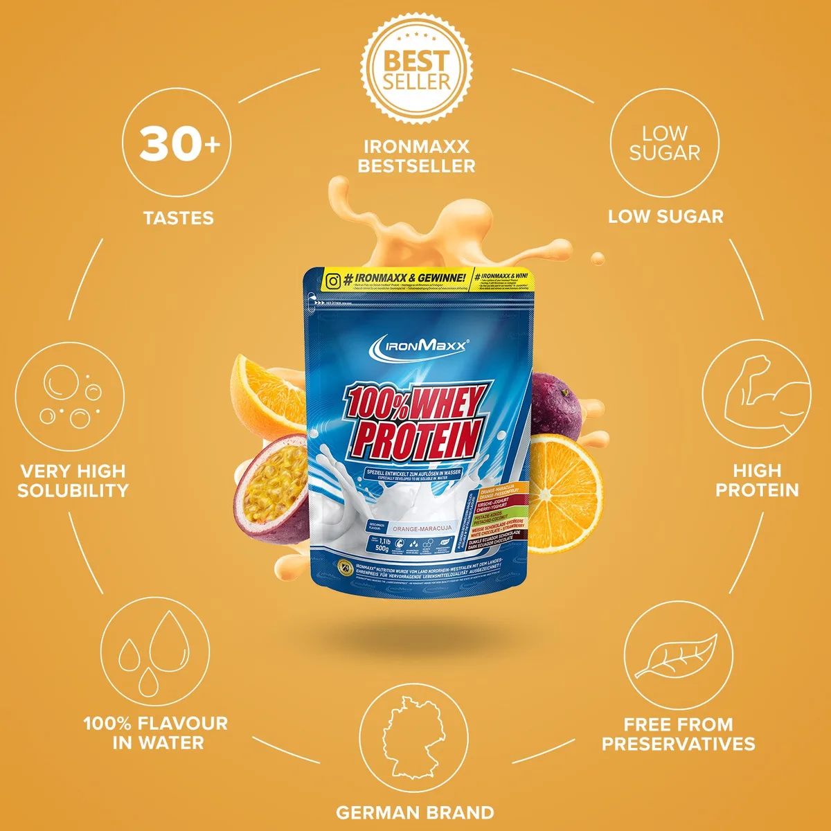 100% Whey Protein (500g) - Orange Maracuja – Bild 6
