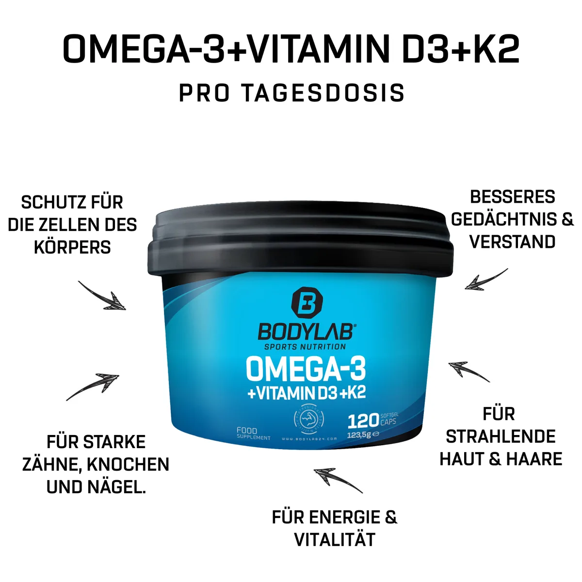 Omega-3 + Vitamin D3 + K2 Extreme (120 Kapseln) – Bild 7