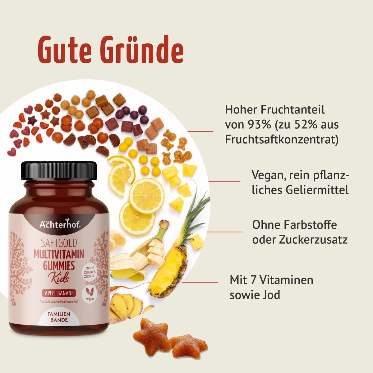 Saftgold Multivitamin Kids Gummies Apfel Banane (190 Stück) – Bild 2