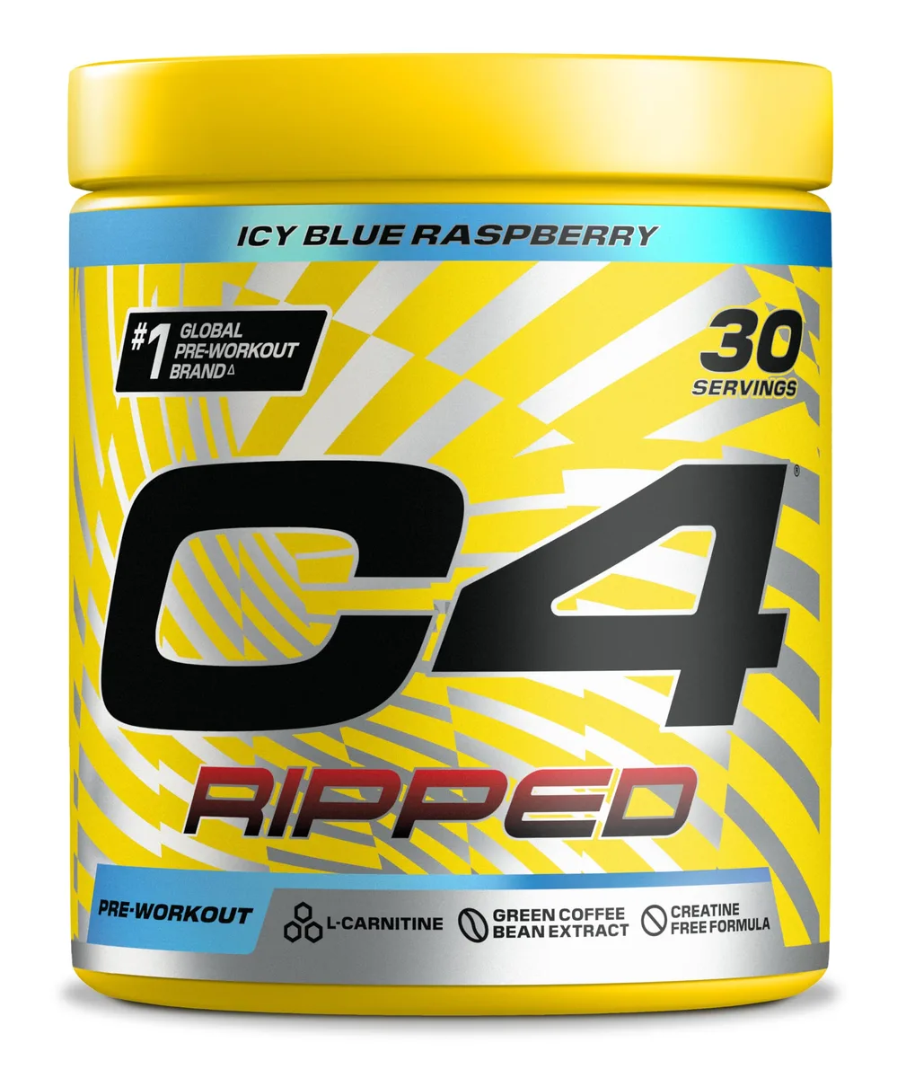 C4 Ripped - Pre-Workout-Booster - Icy Blue Raspberry (Himbeere) | Getränkepulver für Energy Drink | 150 mg Koffein + Beta-Alanin + Extrakt aus grünen Kaffeebohnen | 30 Portionen