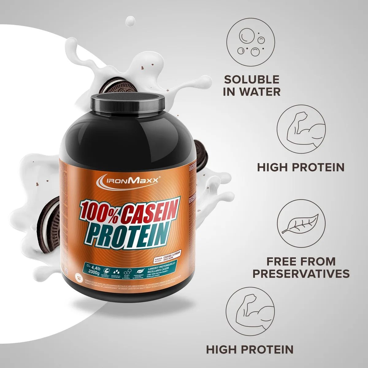 100% Casein Protein (2000g) - Cookies & Cream – Bild 7