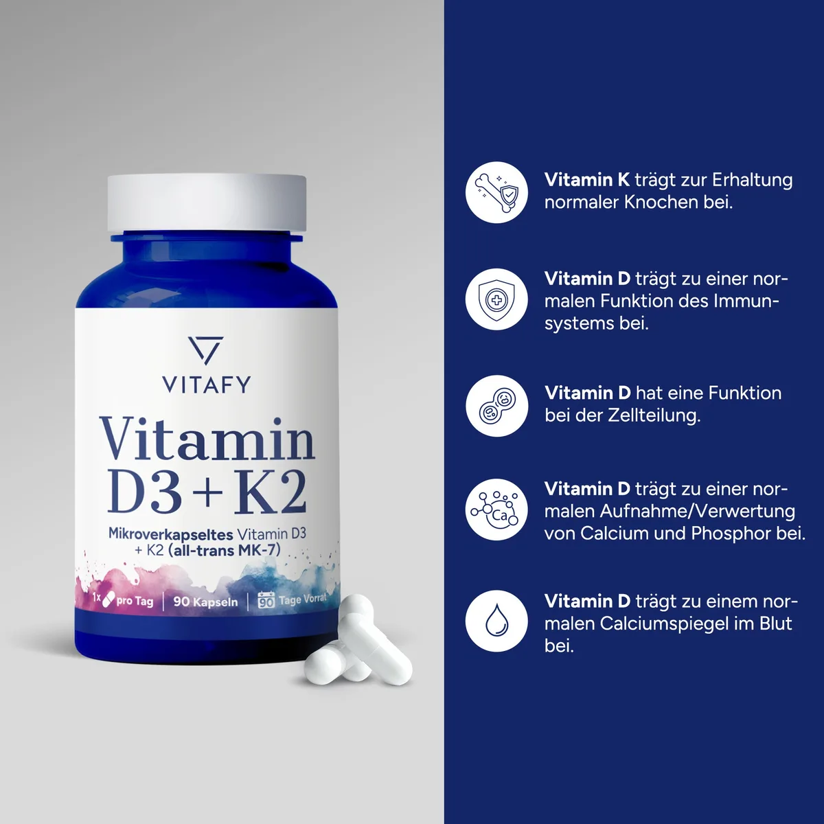 Vitamin D3+K2 (90 Kapseln) – Bild 2