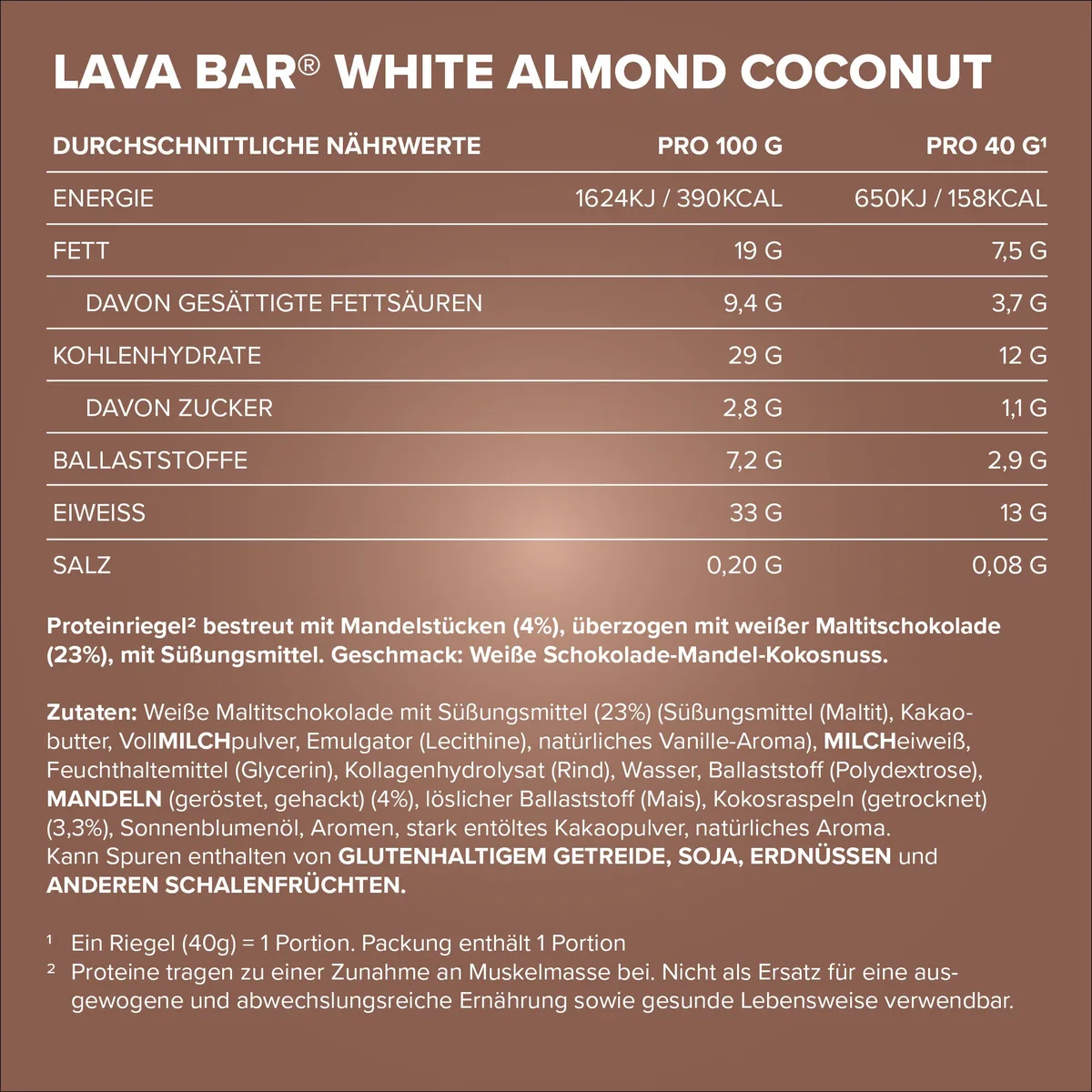 Lava Bar Protein Riegel (18x40g) - White Almond Coconut – Bild 5