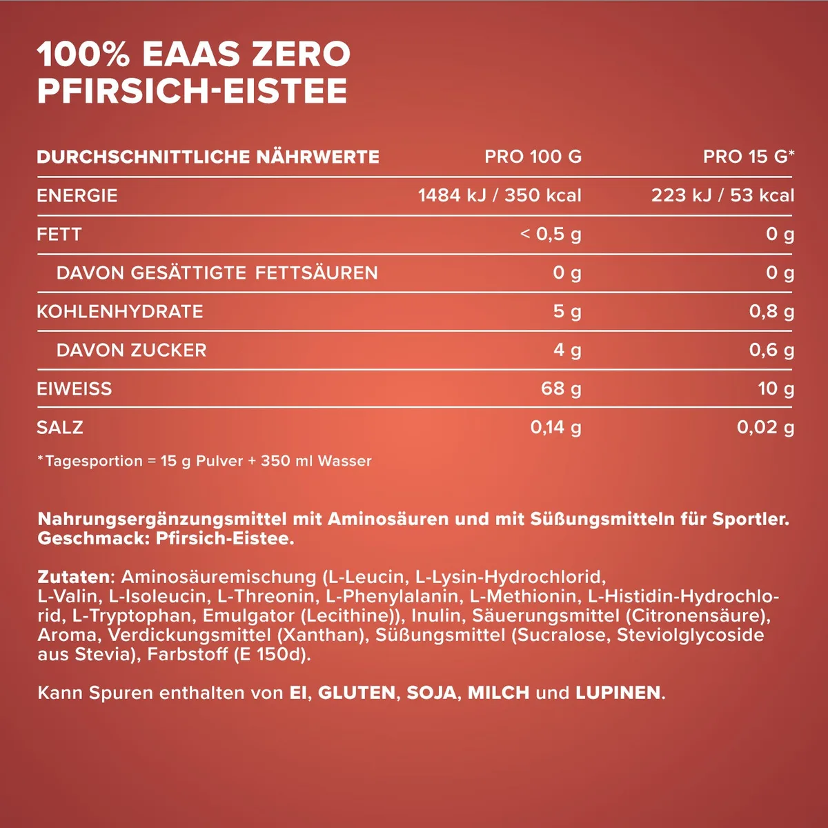 100% EAAs Zero (500g) - Peach Ice Tea – Bild 4