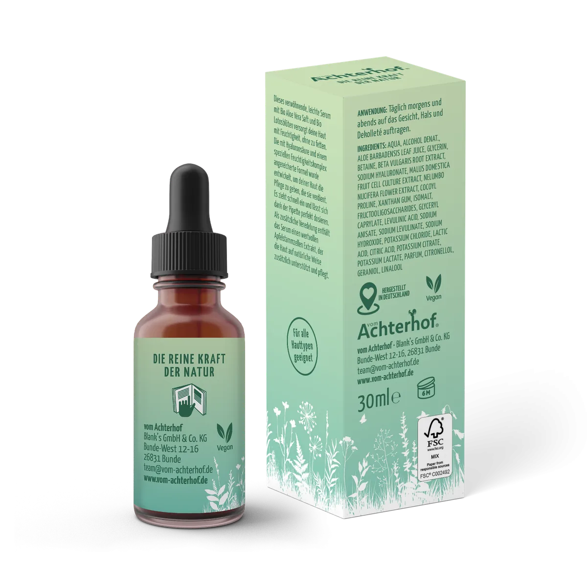 Intensiv Gesichtsserum mit Bio Aloe Vera Saft + Bio Lotosblüte und Hyaluronsäure (30ml) – Bild 2
