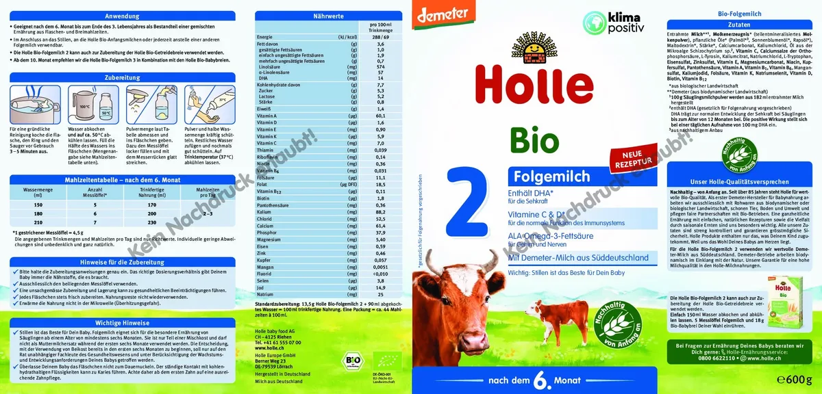Demeter Folgemilch 2 - 4x600g - nach dem 6. Monat – Bild 2