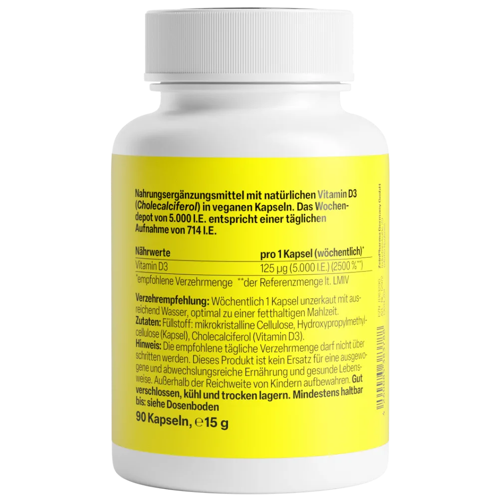 Vitamin D3 5000 I.E. Wochendepot (90 Kapseln) – Bild 2