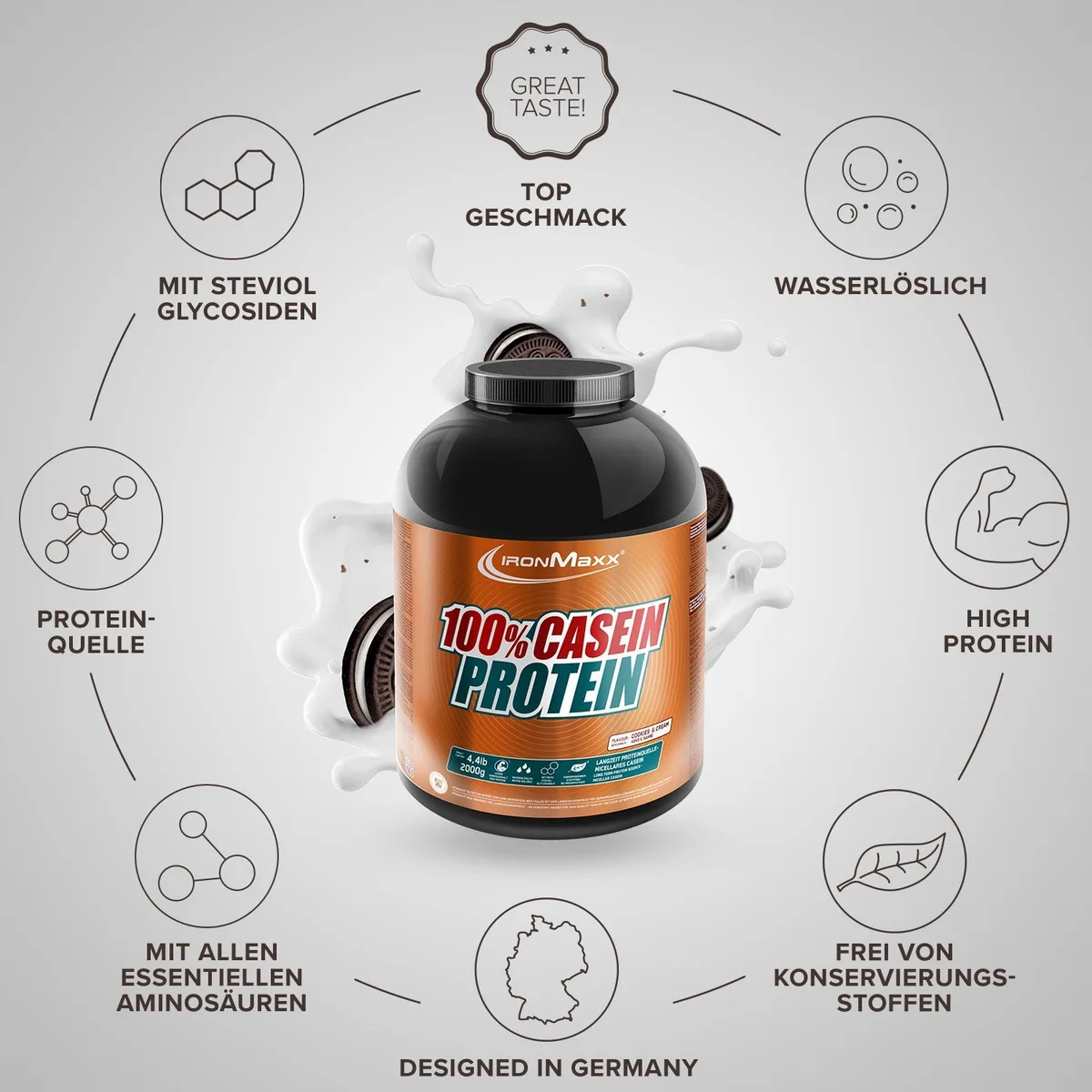 100% Casein Protein (2000g) - Cookies & Cream – Bild 5