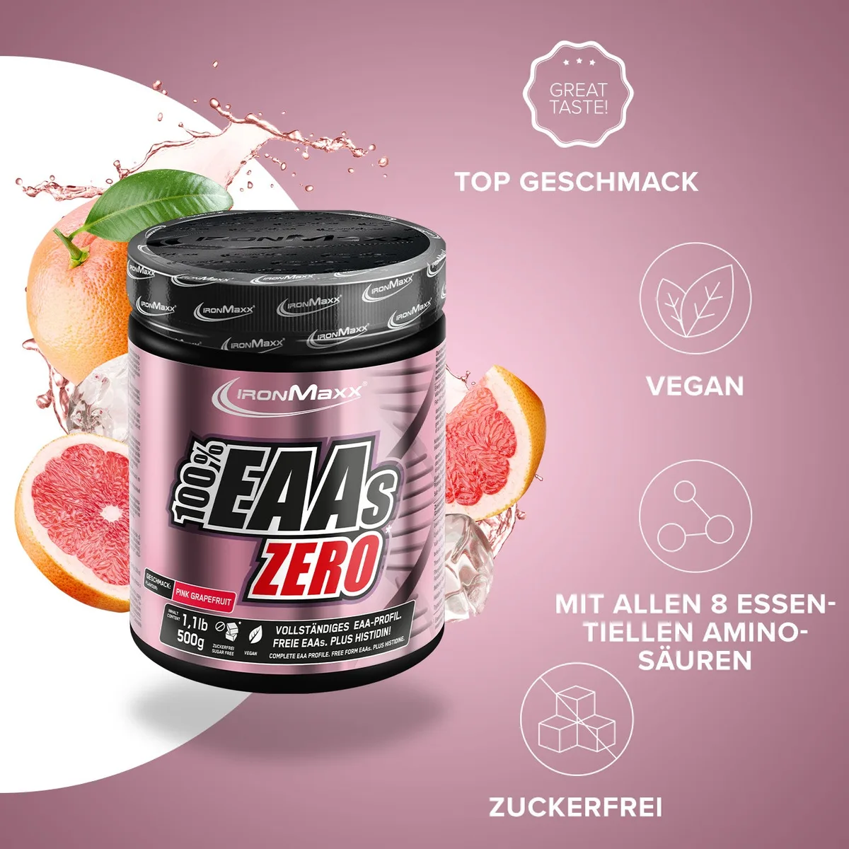 100% EAAs Zero (500g) - Pink Grapefruit – Bild 2