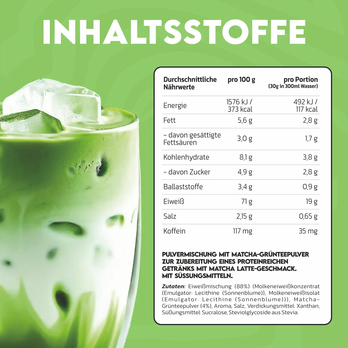 INLEAD - Protein Iced Matcha | 21g Protein pro Portion mit echtem Matcha | Cremig löslicher Proteinshake ohne Zuckerzusatz | Ideal für Alltag & Sport | Proteinpulver - 300g – Bild 3