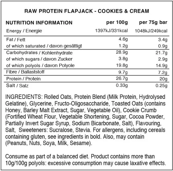 Warrior RAW Protein Flapjack- 12 Bars X 75 g – Bild 3