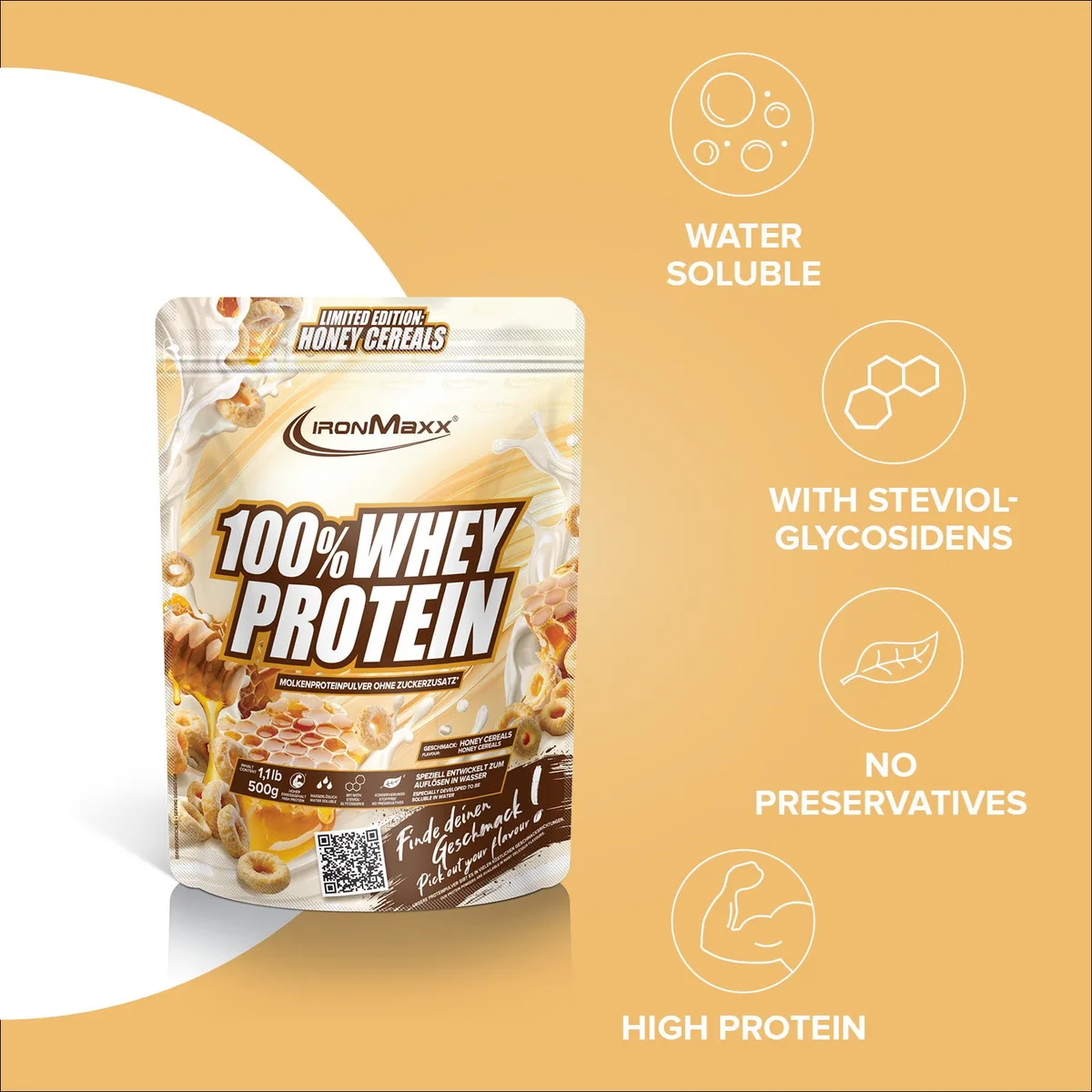 100% Whey Protein (500g) - Honey Cereal – Bild 7