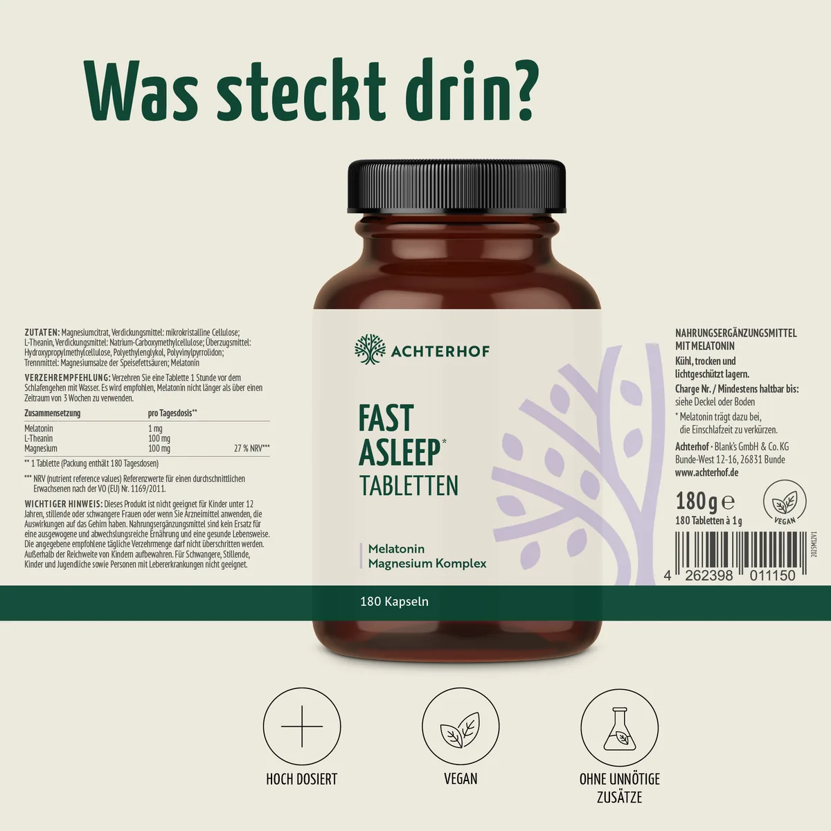 Melatonin Magnesium Komplex Fast Asleep (180 Tabletten) – Bild 8