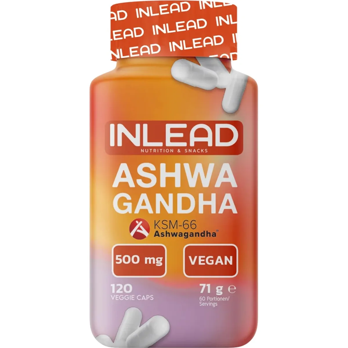INLEAD - Ashwagandha KSM-66 | Hochwirksamer Ashwagandha-Extrakt für Stressabbau und Wohlbefinden - 120 Kapseln
