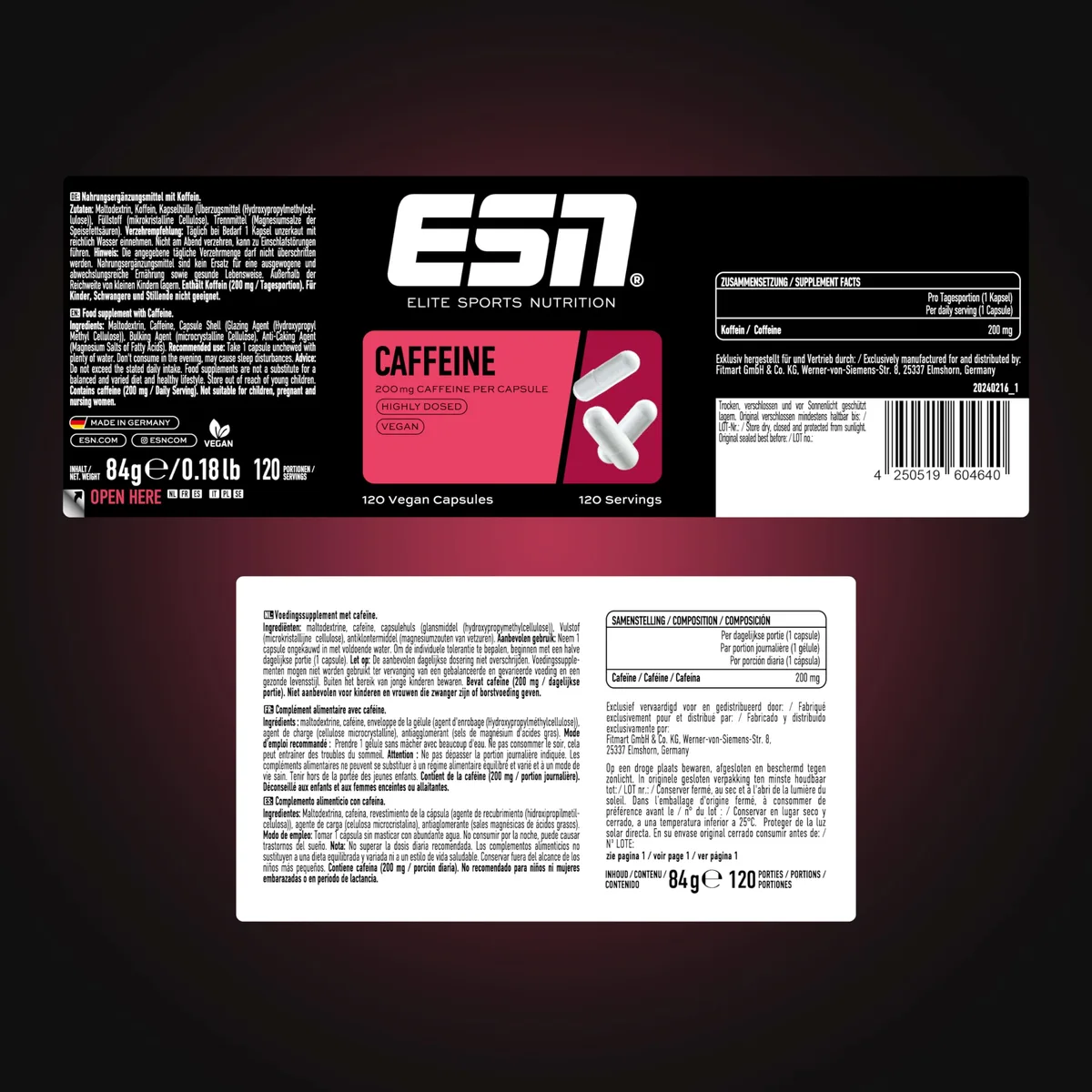 ESN Caffeine Caps, 120 Kapseln, hochdosierte Koffein Kapseln, 200 mg Koffein pro Tagesportion, vegan - made in Germany – Bild 4