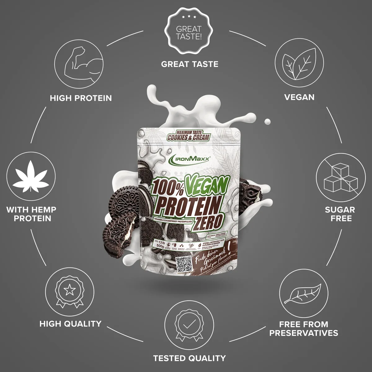 100% Vegan Protein Zero (500g) -  Cookies & Cream – Bild 5