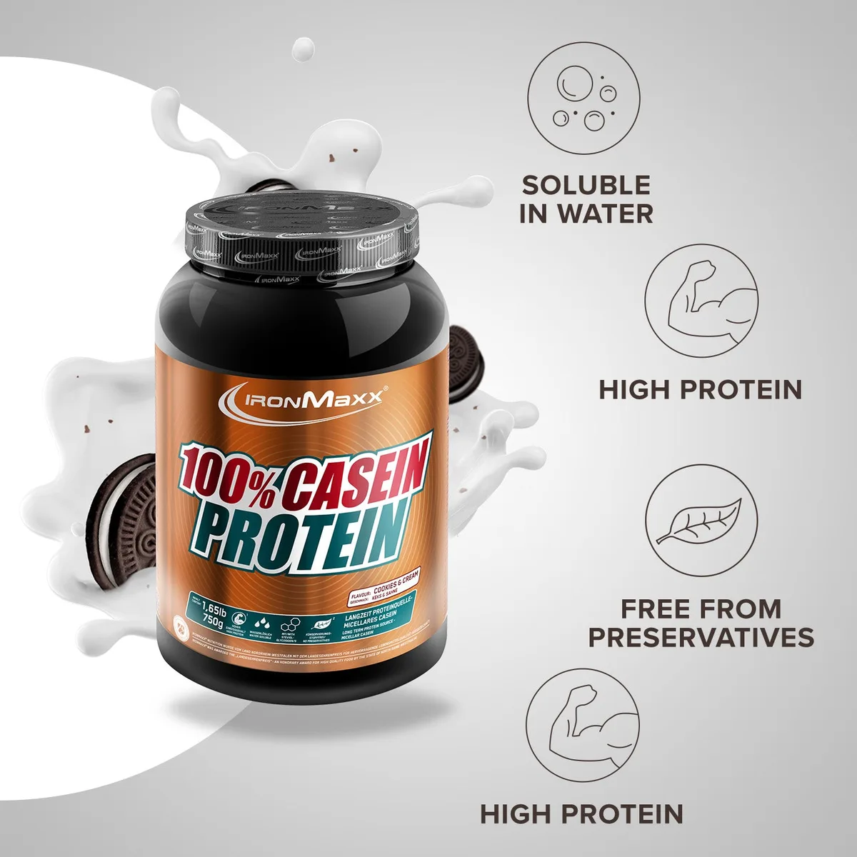 100% Casein Protein (750g) - Cookies and Cream – Bild 8